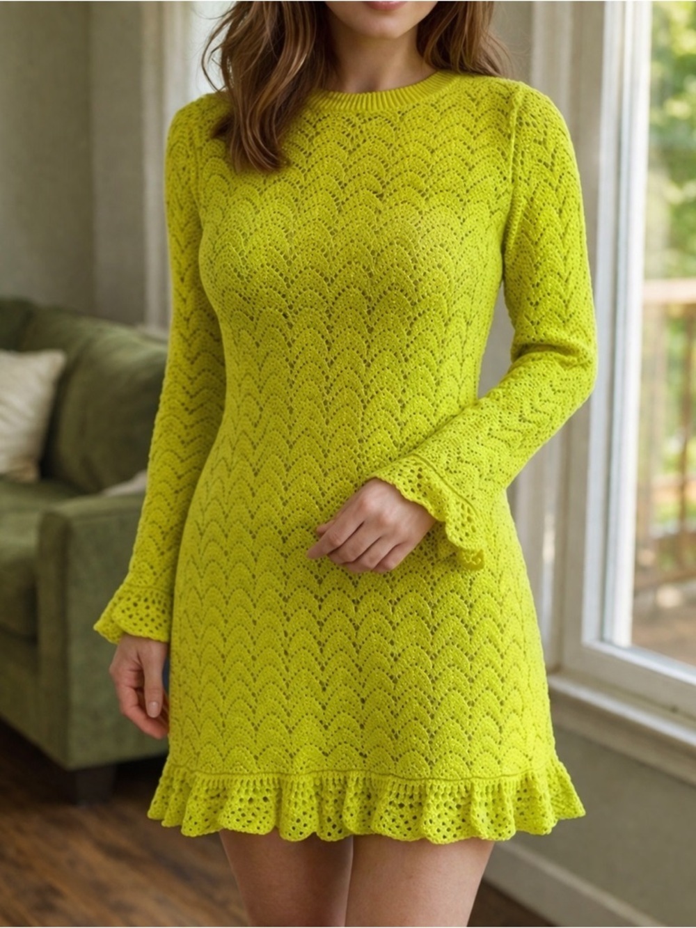Frill Detail Long Sleeve Crochet Effect Dress" by JW Anderson